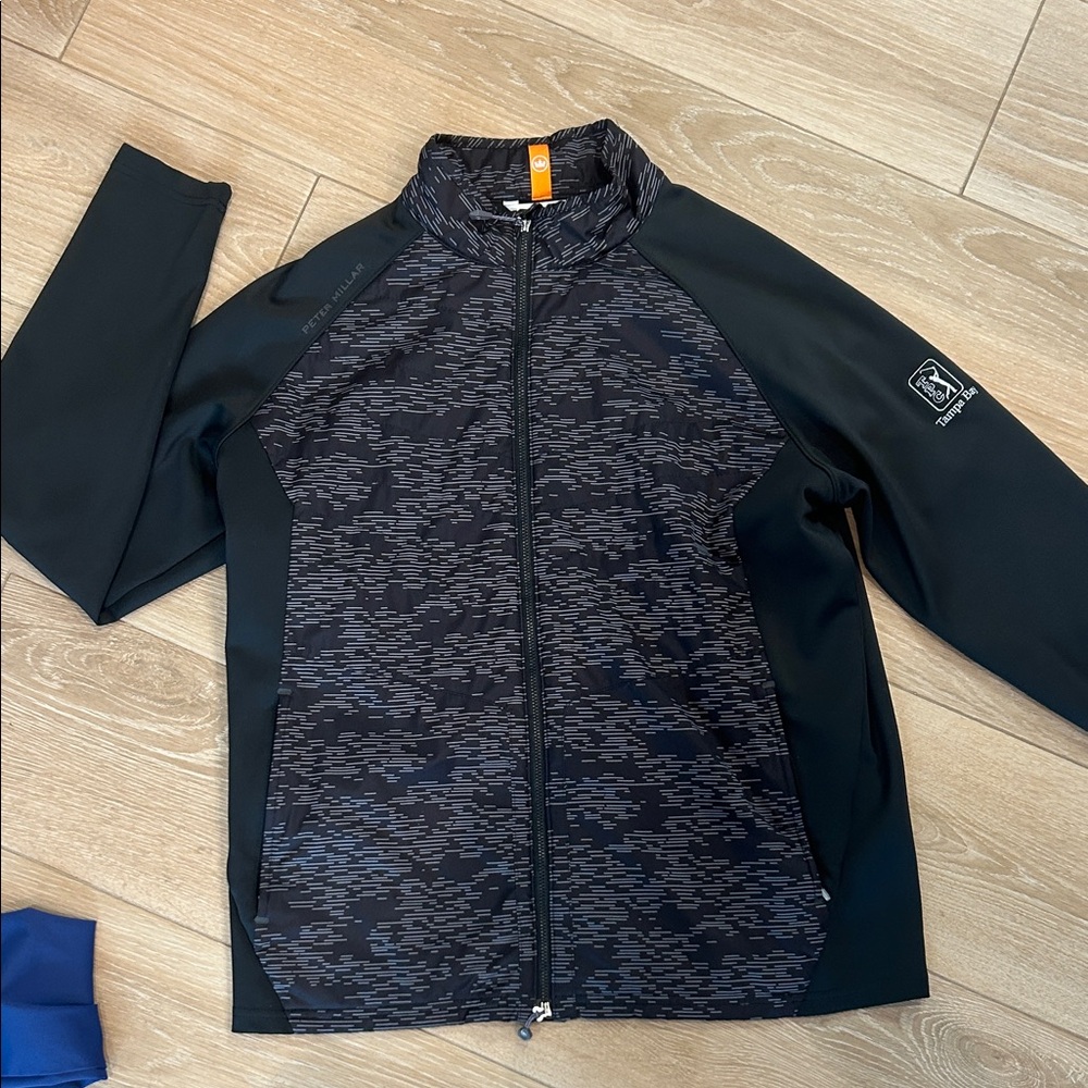 Men’s Black Peter Millar Jacket Sz L partial zip- TPC Tampa Bay